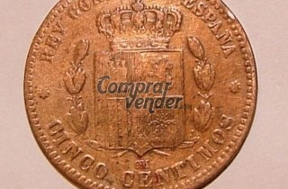 Moneda Alfonso XII cinco centimos (año 1877)